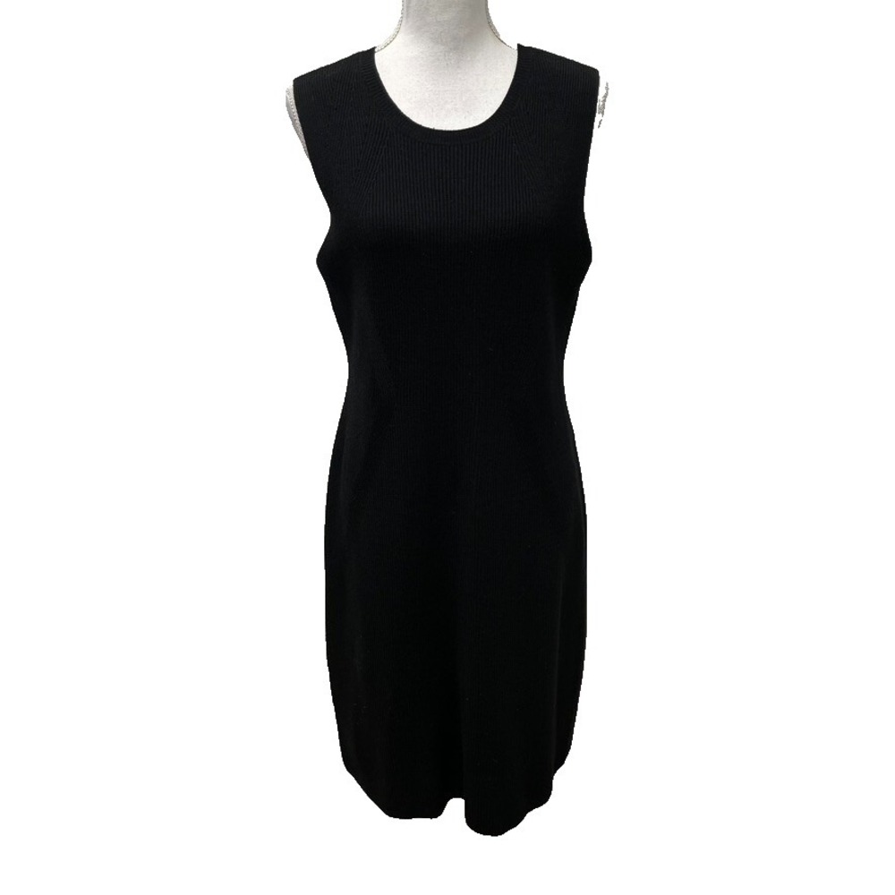 Vince Plaited Rib Shift Dress Womens Large Black Wool Classic Career Teacher‎